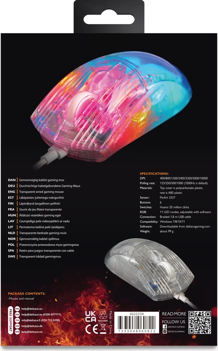 Deltaco DM330 RGB Gaming Mouse transparent, USB