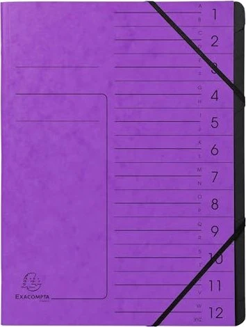 Exacompta Ordnungsmappe mit Gummizug, 12 Fächer, A4, violett