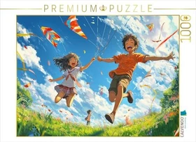 Calvendo Fröhliche Anime-Kinderszene - Drachensteigen im sonnigen Frühling