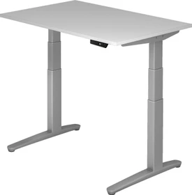 Hammerbacher Ergonomic Aktiv XBHM12 elektrisch höhenverstellbarer Sitz-Steh-Schreibtisch 120x80cm grau/silber