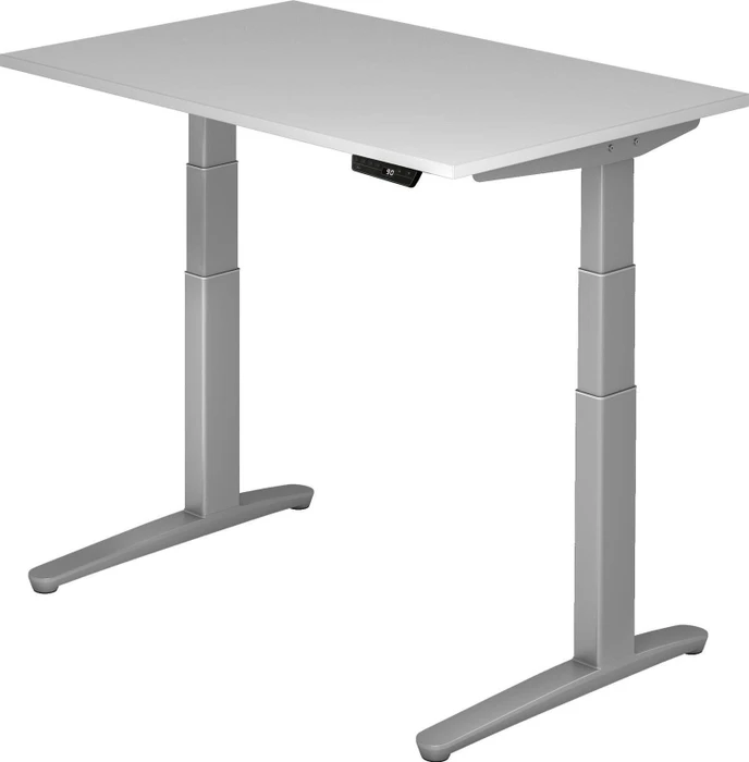 Hammerbacher Ergonomic Aktiv XBHM12 elektrisch höhenverstellbarer Sitz-Steh-Schreibtisch 120x80cm grau/silber