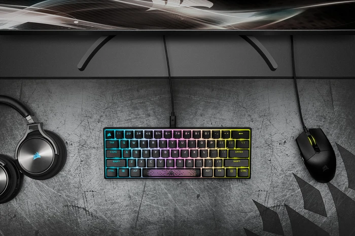 Corsair Gaming K65 RGB Mini, 60%, schwarz, MX SPEED RGB Silver, USB, DE