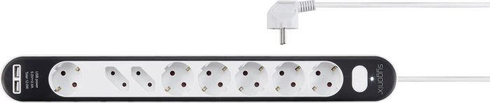 Sygonix Steckdosenleiste mit Schalter, 8-fach, mit 2x USB, 1.4m, weiß/schwarz