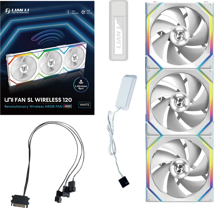 Lian Li Uni Fan SL Wireless 120 ARGB, weiß, LED-Steuerung, 120mm, 3er-Pack