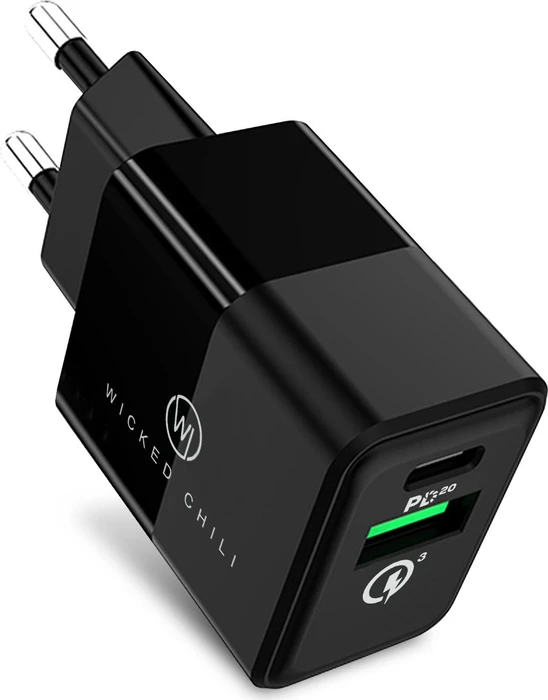 Wicked Chili 20W Dual USB-Netzteil mit Quick Charge und USB-C PD schwarz
