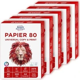 Avery-Zweckform Papier 80 Universalpapier matt weiß, A4, 80g/m², 2500 Blatt