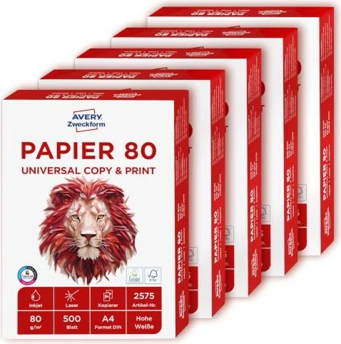 Avery-Zweckform Papier 80 Universalpapier matt weiß, A4, 80g/m², 2500 Blatt