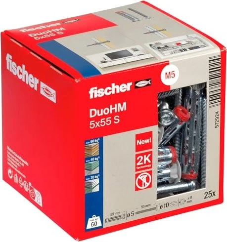 fischer DuoHM 5x55 S PH TX Schrauben/Dübel-Sortiment, 25 Stück