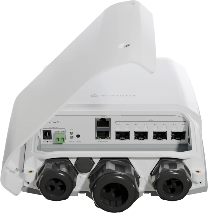 MikroTik FiberBox Plus, Cloud Router Switch CRS305, Outdoor 10G Smart Switch, 4x SFP+, 1x RJ-45, PoE+ PD