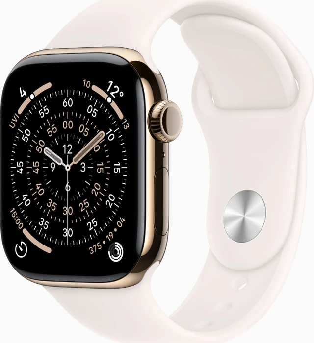 Apple Watch Series 11 (GPS + Cellular) 42mm Titan gold mit Sportarmband M/L blassrosa