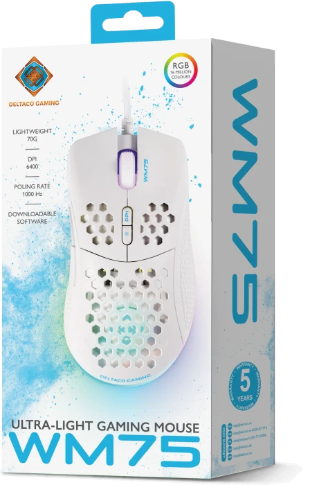 Deltaco WM75 Ultra-Light Gaming Mouse weiß, USB