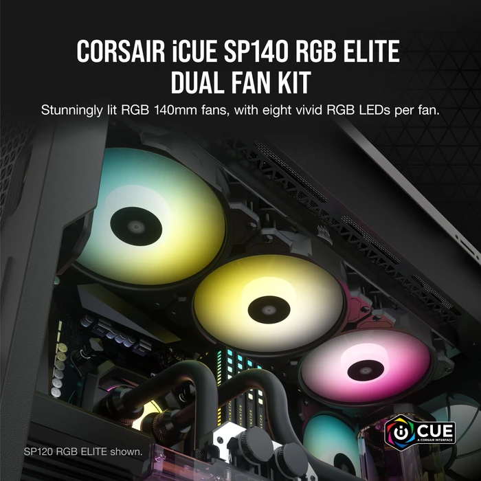 Corsair SP Series iCUE SP140 RGB Elite Dual Fan Kit, schwarz, LED-Steuerung, 140mm, 2er-Pack
