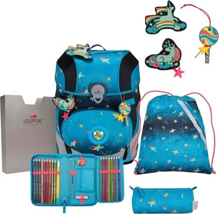 DerDieDas ErgoFlex Tiny Exklusiv LED Rainbow Star Schultaschen-Set, 5-tlg.