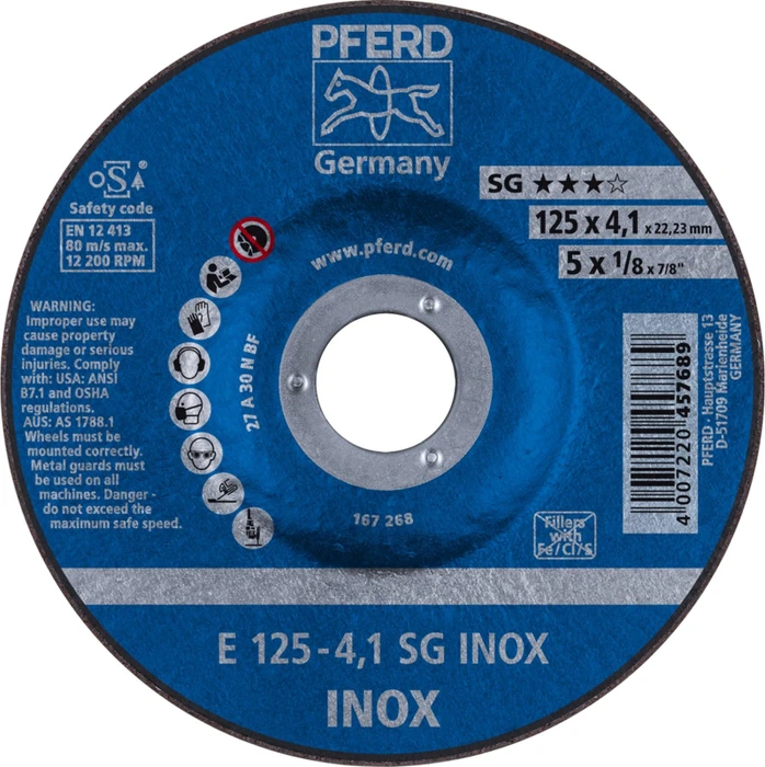 Pferd E 125-4.1 SG INOX Schleifscheibe, 125x4.1x22.23mm, 10 Stück