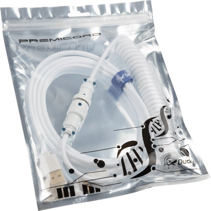 Ducky Premicord Spiralkabel USB-C auf USB-A, Tastaturkabel (Spiral-Textilkabel), 1.8m, Pure White