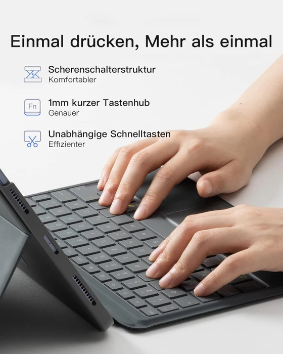 Inateck ACE Touch Tastaturhülle für iPad Pro 11" (M4), grau, DE