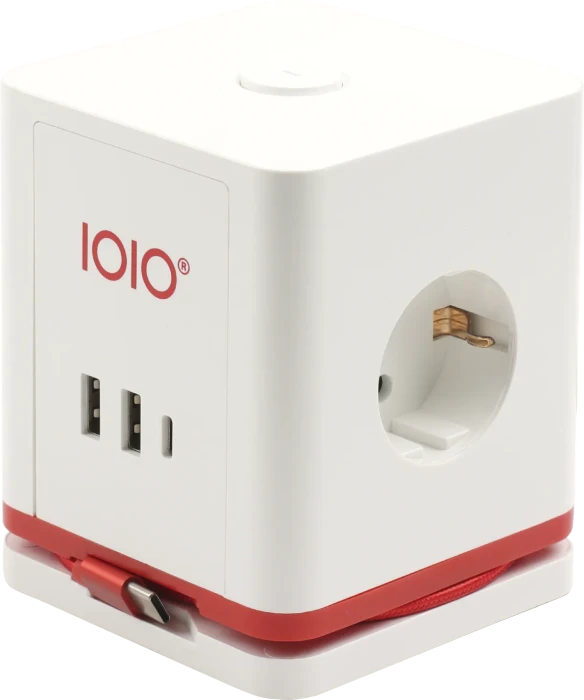 Olympia IOIO SW 1000 Steckdosenwürfel mit integriertem USB-C Ladekabel, 3-fach, 2x USB-C/2x USB-A, 1.5m, weiß/rot