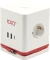 Olympia IOIO SW 1000 Steckdosenwürfel mit integriertem USB-C Ladekabel, 3-fach, 2x USB-C/2x USB-A, 1.5m, weiß/rot Vorschaubild