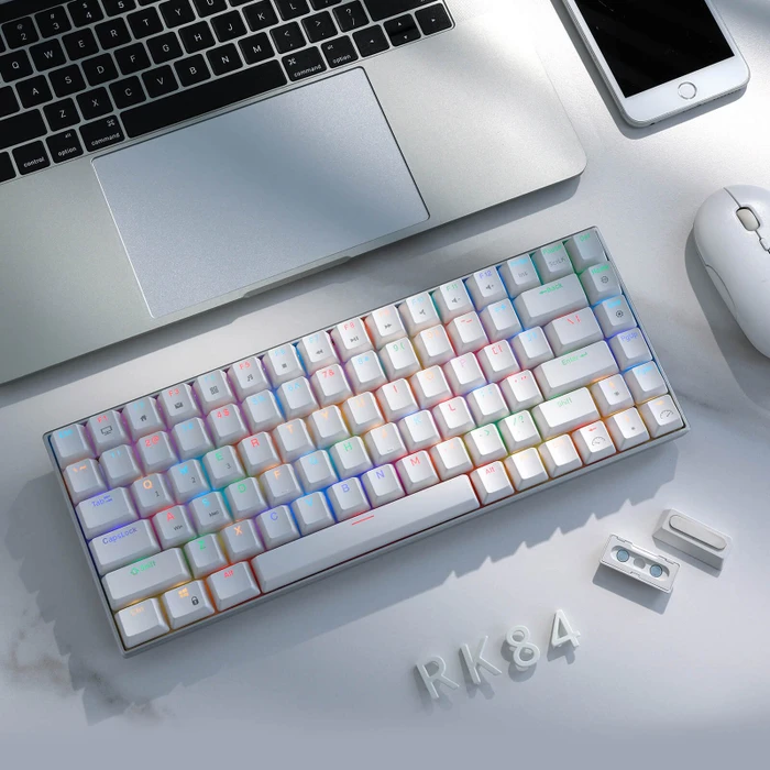 RK Royal Kludge RK84 Pro 75% Wireless, weiß, LEDs RGB, hot-swap, RK BROWN, USB/Bluetooth, US