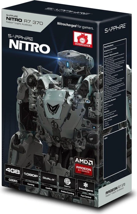 Sapphire Radeon R7 370 Nitro, 4GB GDDR5, 2x DVI, HDMI, DP, lite retail