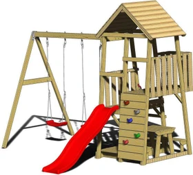 Wendi Toys Spielturm Flamingo mit Rutsche, Schaukel und Kletterwand
