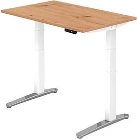 Hammerbacher Ergonomic Aktiv XBHM12 elektrisch höhenverstellbarer Sitz-Steh-Schreibtisch 120x80cm Asteiche/weiß