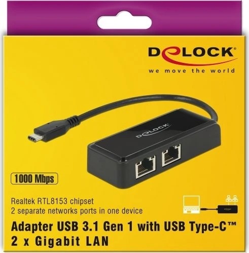 DeLOCK LAN-Adapter, 2x RJ-45, USB-C 3.0 [Stecker]