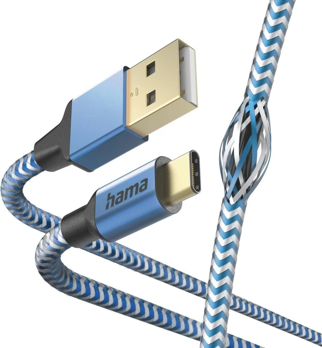 Hama Ladekabel Reflective USB-A/USB-C 1.5m Nylon blau
