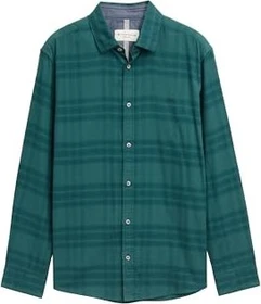 Tom Tailor Regular Fit Logo-Stickerei Hemd langarm green/tonal check (Herren)