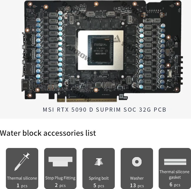 Barrow NVIDIA RTX 5090 LRC 2.0 Full Coverage GPU Water Block, MSI Suprim 5090, BS-MSP5090-PA, schwarz