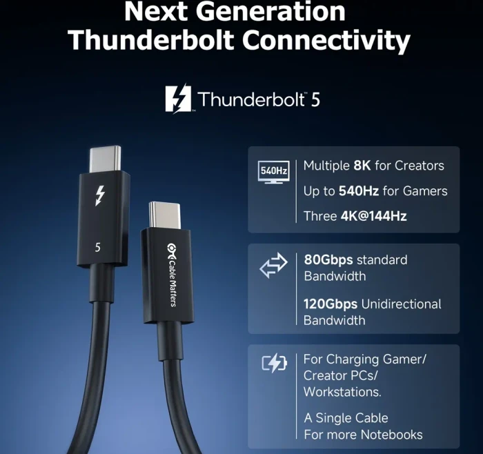 Cable Matters Thunderbolt 5 Kabel, 240W, schwarz, 0.3m (verschiedene Markenbezeichnungen)