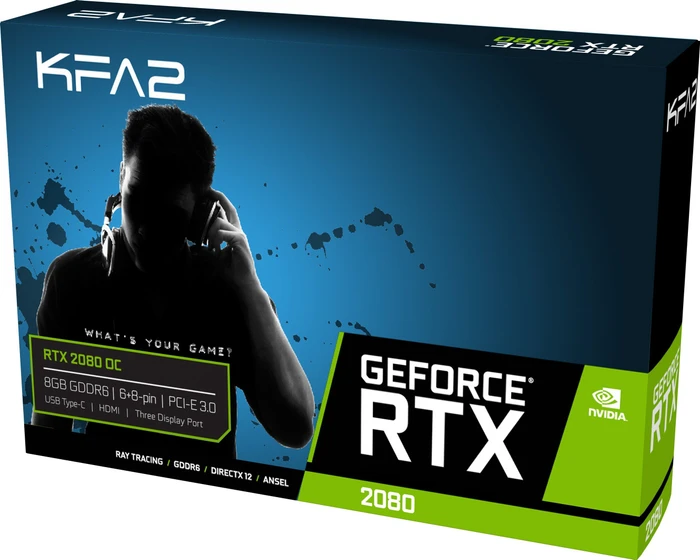 KFA2 GeForce RTX 2080 OC, 8GB GDDR6, HDMI, USB-C, 3x DP