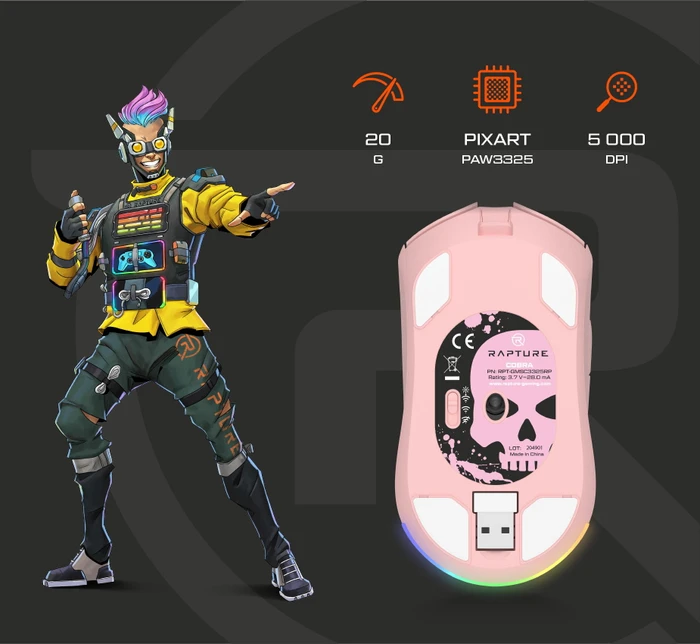 Rapture Cobra Wireless Gaming Maus rosa, USB