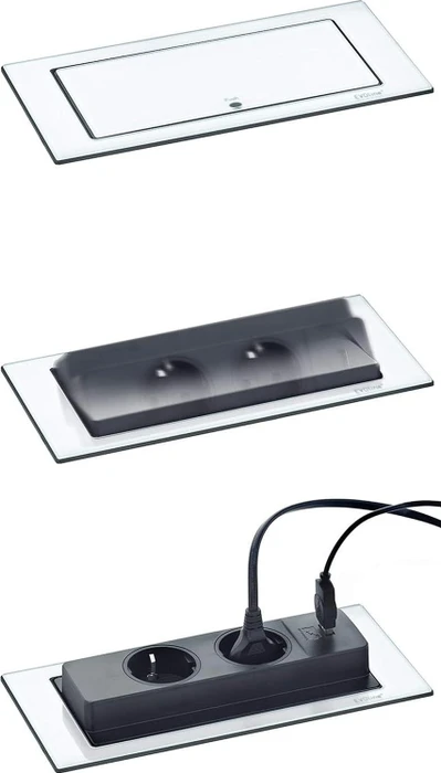 Schulte EVOLine BackFlip zum Einbau in Arbeitsplatten, 2-fach, 1x USB-A, 3m, schwarz
