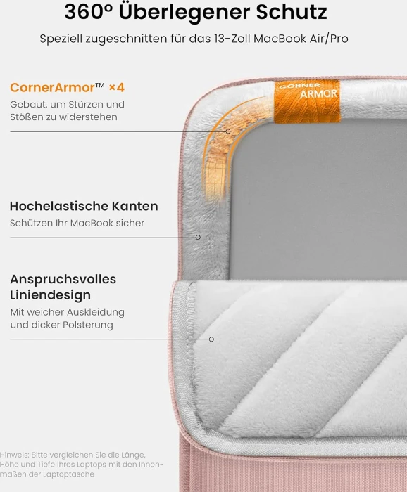 tomtoc Defender-A13, Laptophülle, Notebooks bis 13.3", rosa