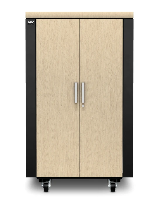 APC NetShelter 19" Netzwerkschrank 24HE, vormontiert, eigenbelüftet, Blechtür, schallgedämmt, Ahorn, 1130mm tief