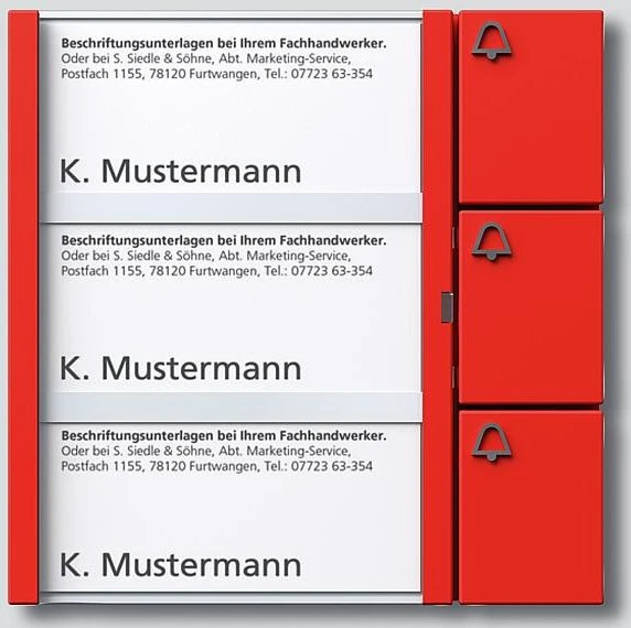 Siedle Tastenmodul TM 612-3 RAL, rot, 3 Ruftasten