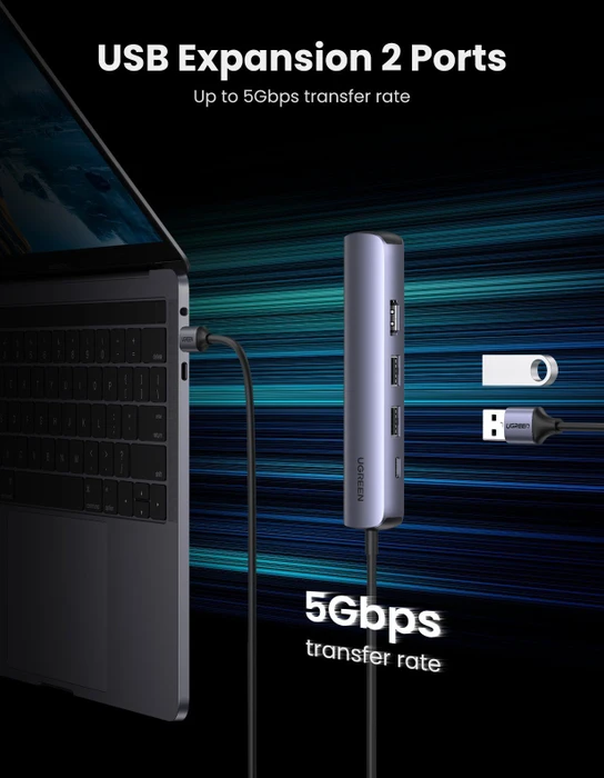 Ugreen CM418 Ultraflacher 5-in-1-USB-C-Hub, USB-C 3.0 [Stecker]