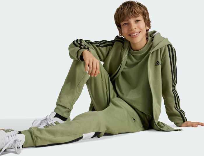 adidas Essentials 3-Streifen Fleece Hoodie tent green/black (Junior)