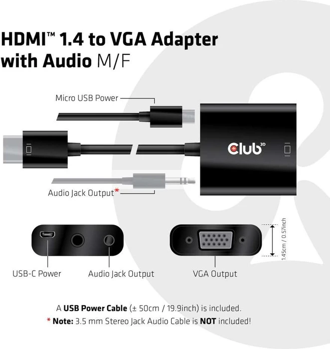 Club 3D aktiver Adapter HDMI 1.4 [Stecker] auf VGA [Buchse], 16cm