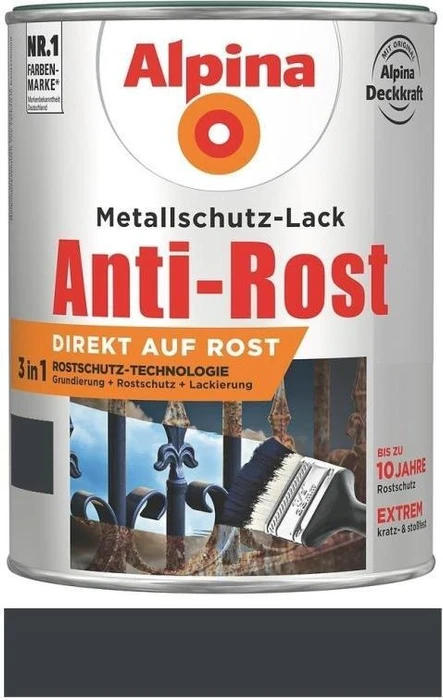 Alpina Farben Metallschutz-Lack Anti-Rost außen anthrazit matt grau, 750ml