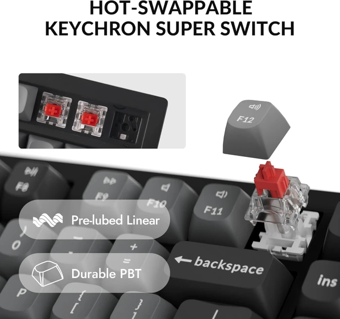 Keychron K10 Max, schwarz/grau, LEDs RGB, Keychron Super RED, USB/Bluetooth, UK