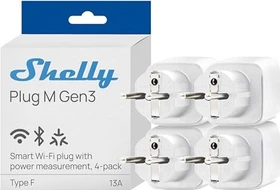 Shelly Plug M Gen3, weiß, 3000W, Smart-Steckdose, 4er-Pack