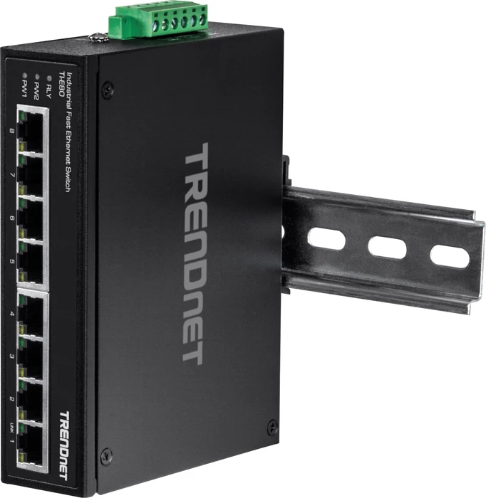 TRENDnet TI Hardened Industrial Railmount Switch, 8x RJ-45