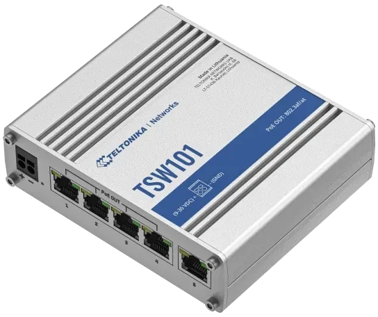 Teltonika TSW Industrial Gigabit Switch, 5x RJ-45, 60W PoE+