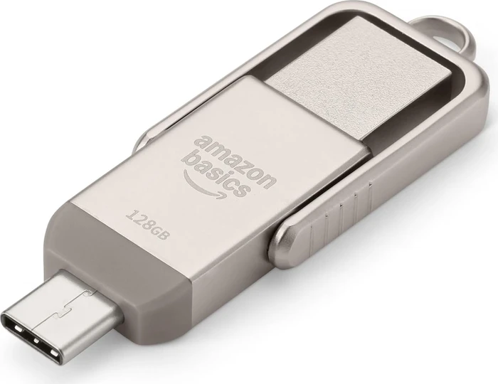 AmazonBasics Dual Thumb Drive Memory Stick 128GB Champagner-Silber, USB-A + USB-C, USB 3.2 Gen 1×1