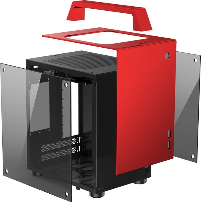 Jonsbo T8, rot, Glasfenster, Mini-ITX