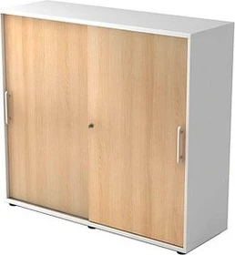 Hammerbacher Schiebetürenschrank 3OH V1753S, Relinggriff, weiß/eiche, Aktenschrank
