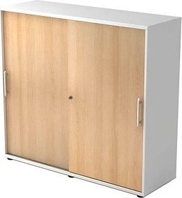 Hammerbacher Schiebetürenschrank 3OH V1753S, Relinggriff, weiß/eiche, Aktenschrank