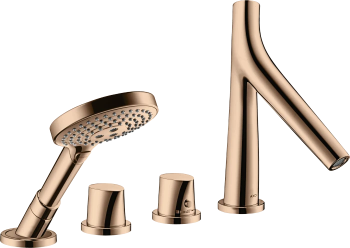 Hansgrohe Axor Starck Organic 4-Loch Wannenrandarmatur mit Thermostat polished red gold